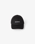 A black cotton cap with embroidered 