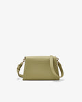 An olive green leather shoulder bag with a flap closure and a matching shoulder strap, shown against a plain white background.