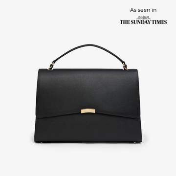 Signature Briefcase in black/gold with luxurious gold hardware and rich leather finish – iconic everyday workbag with refined elegance.