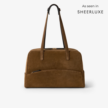 The 12-hour pecan suede bag - versatile and practical for working women on the go.