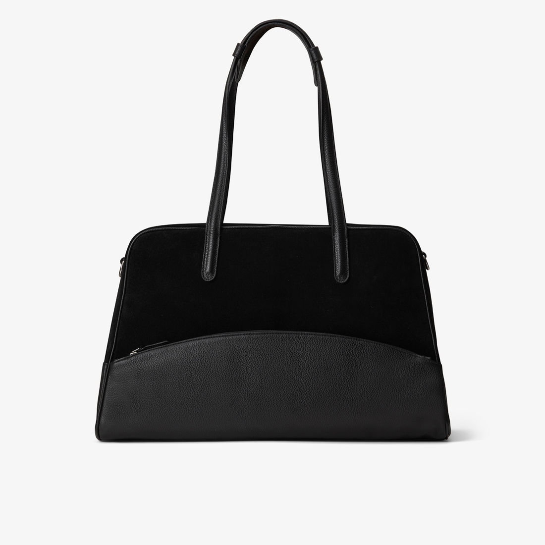 24 Hour Suitcase in black/silver with black suede and leather panels – elevated and minimal design for seamless travel.