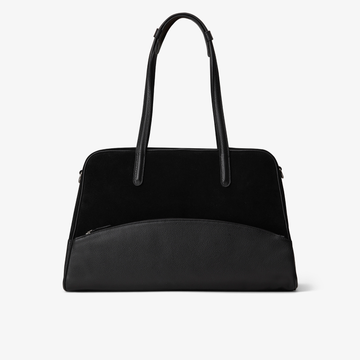 24 Hour Suitcase in black/silver with black suede and leather panels – elevated and minimal design for seamless travel.