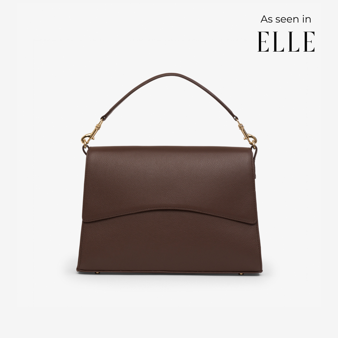 Classic Slim Briefcase in mocha/gold with curved flap and golden hardware – elegant  workbag in soft pebbled leather.