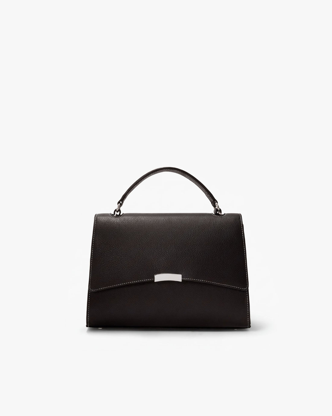 A black leather zippered briefcase with silver hardware, set against a plain white background.