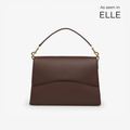 Classic Slim Briefcase in mocha/gold with curved flap and golden hardware – elegant  workbag in soft pebbled leather.