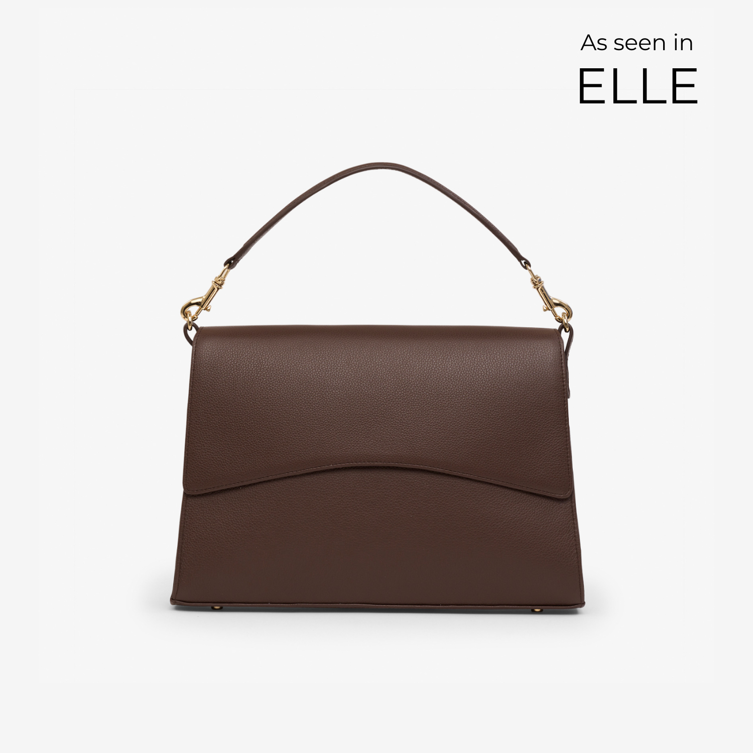 Classic Slim Briefcase in mocha/gold with curved flap and golden hardware – elegant  workbag in soft pebbled leather.