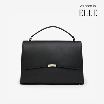 Signature Briefcase in black/silver with sleek leather body and minimalist silver detailing – a professional go-to for every work setting.