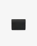 A black leather passport holder, shown against a white background.