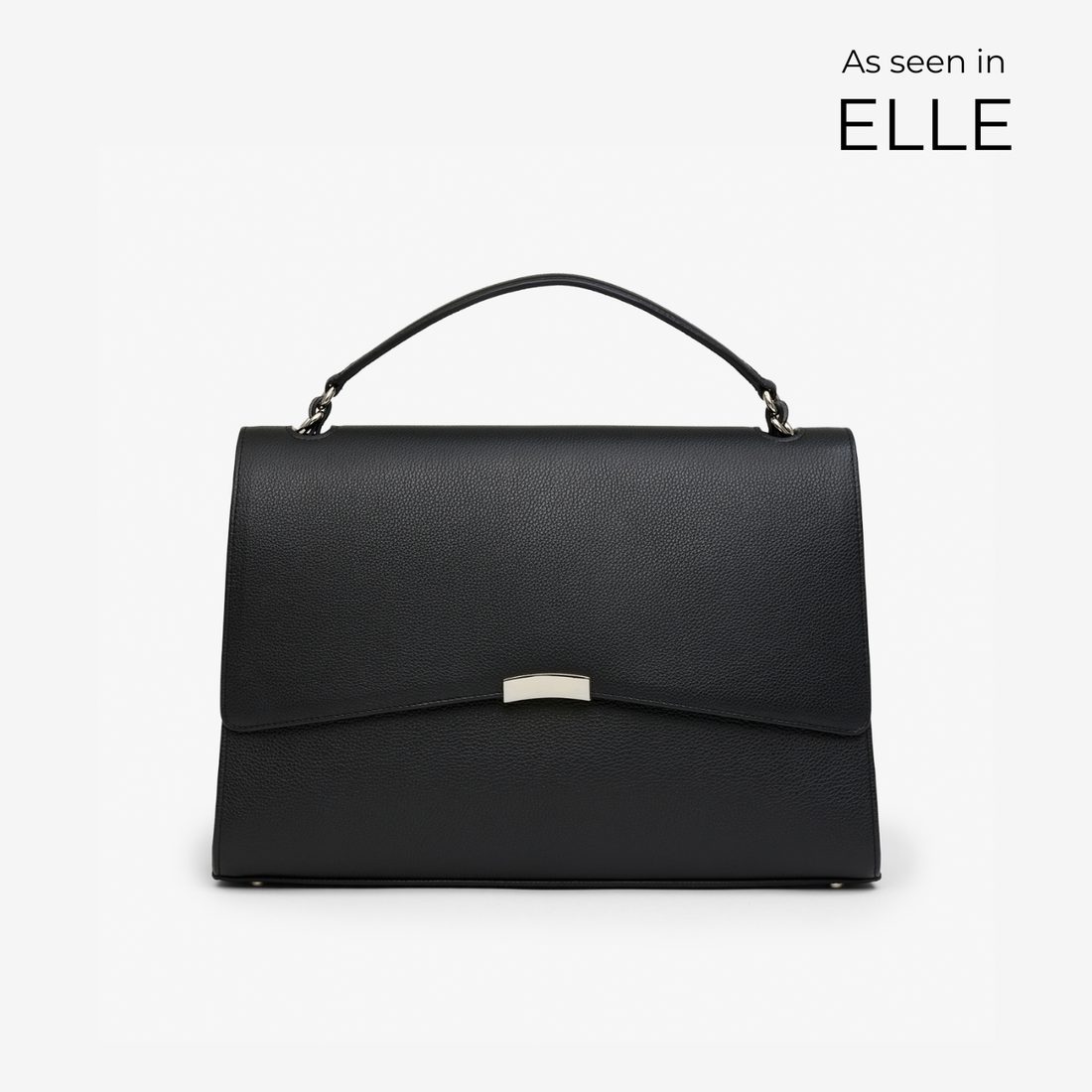 Signature Briefcase in black/silver with sleek leather body and minimalist silver detailing – a professional go-to for every work setting.