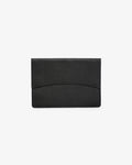A black leather envelope-style laptop case with a subtle curved line detail across the front, shown against a plain white background.