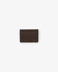 A dark brown leather card holder, with two horizontal pockets, shown against a white background.