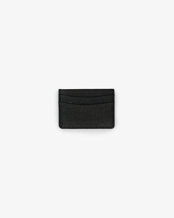 A black textured leather card holder with a subtle pebbled grain finish and an embossed "B" logo, shown from the front on a clean, light gray background.