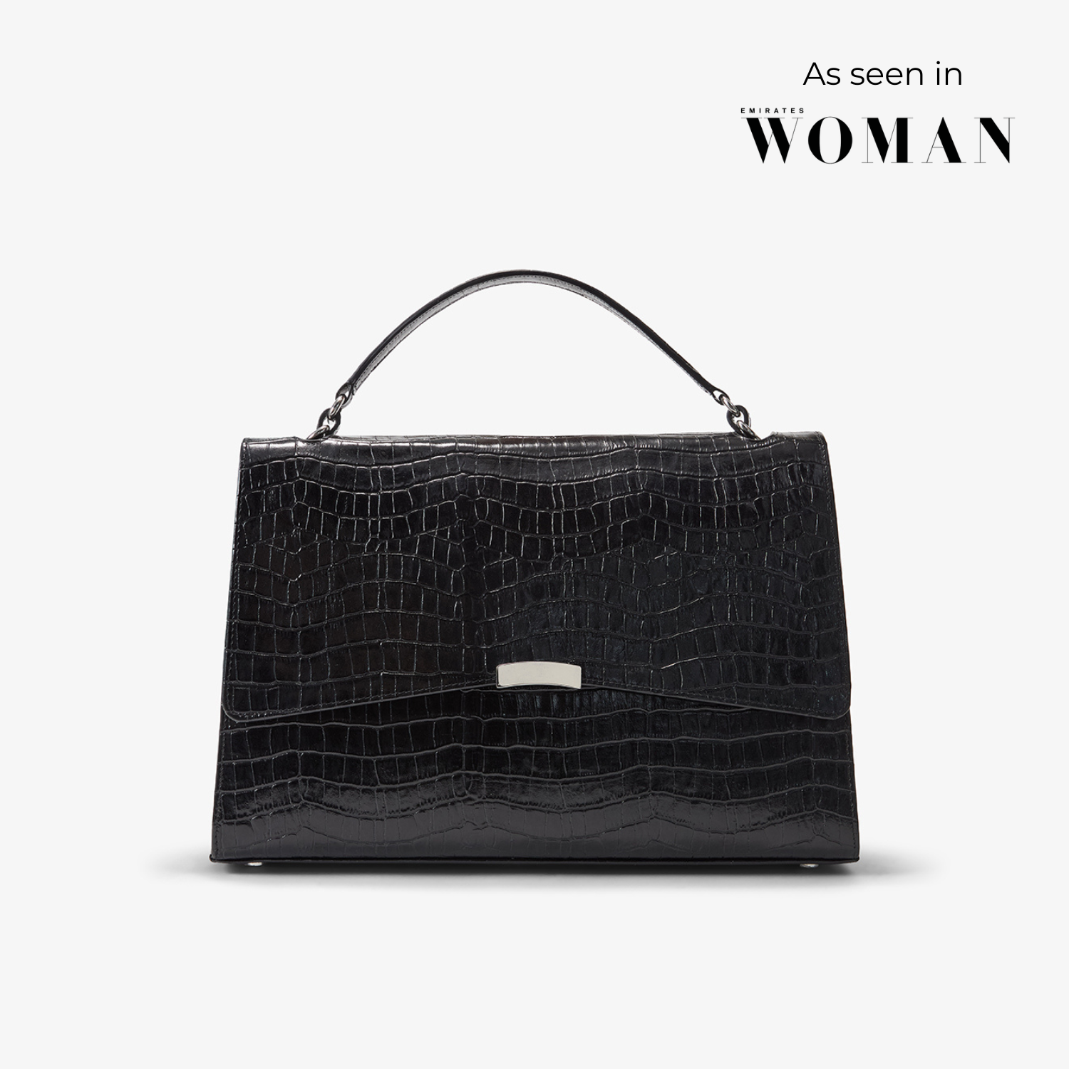 Signature Briefcase - Black Croco/Silver
