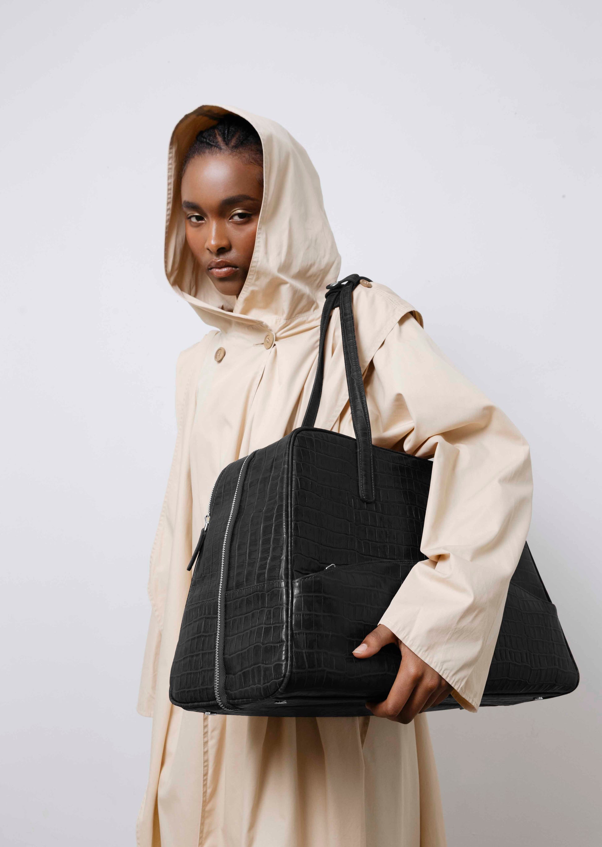 24 Hour Suitcase - Black Croco/Silver