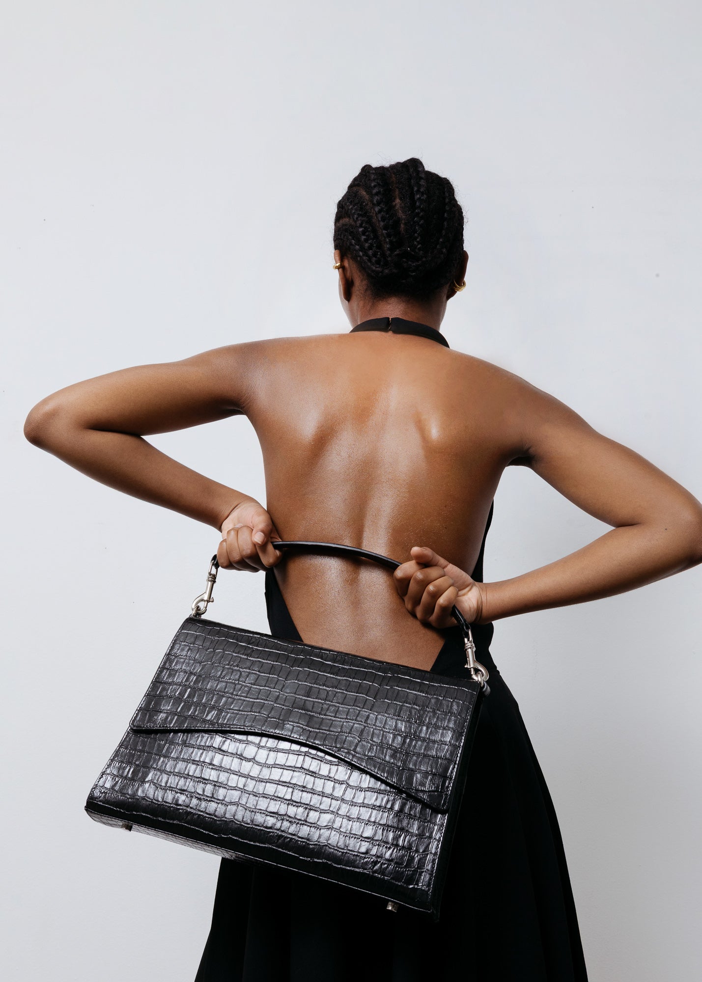 Classic Slim Briefcase - Black Croco/Silver
