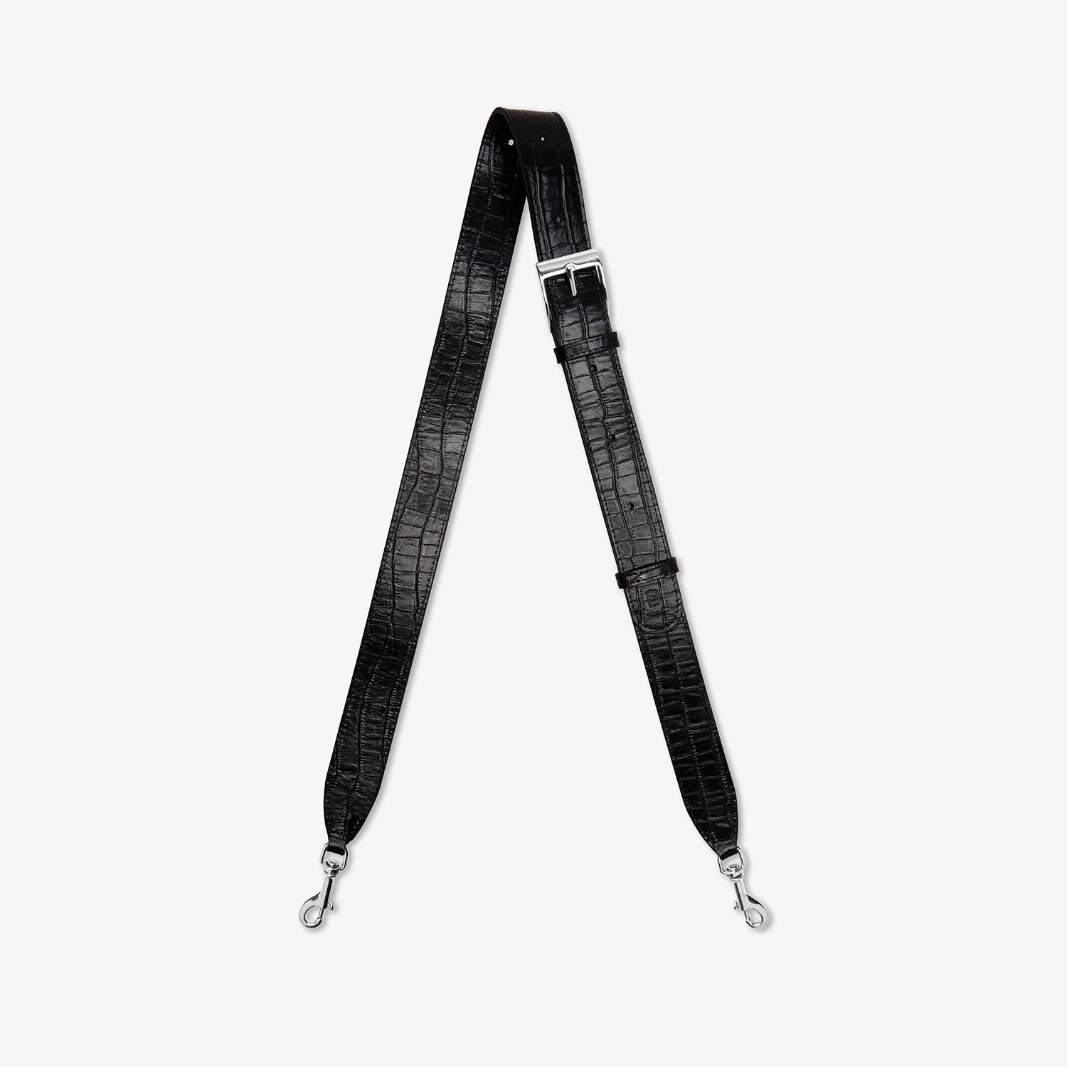 Cross Body Strap - Black Croco/Silver