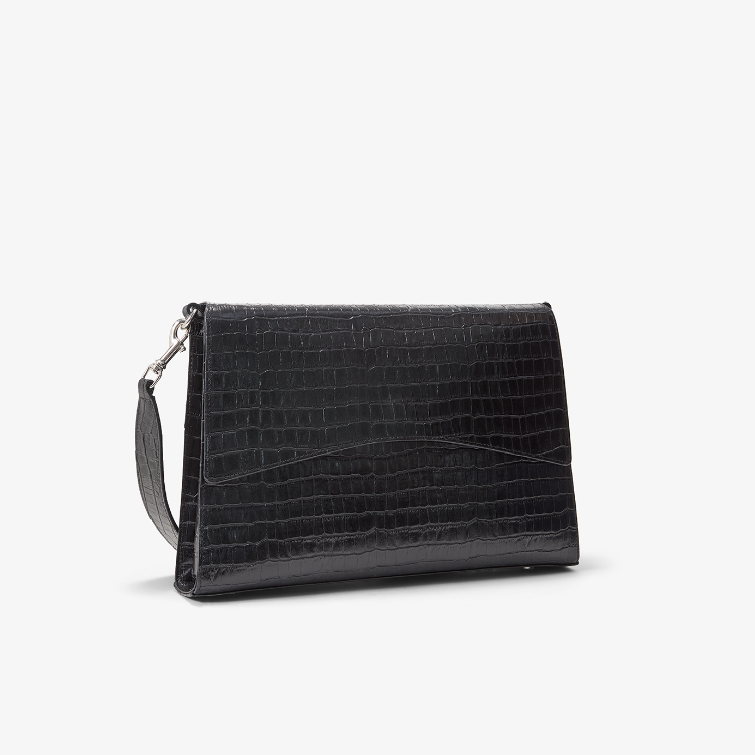 Classic Slim Briefcase - Black Croco/Silver